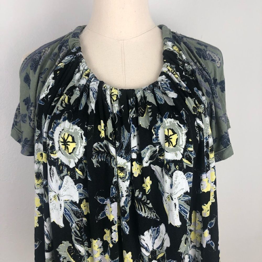 Free People Cold Shoulder Black Floral Top Boho Loose Fit CottageCore Medium - Picture 11 of 12